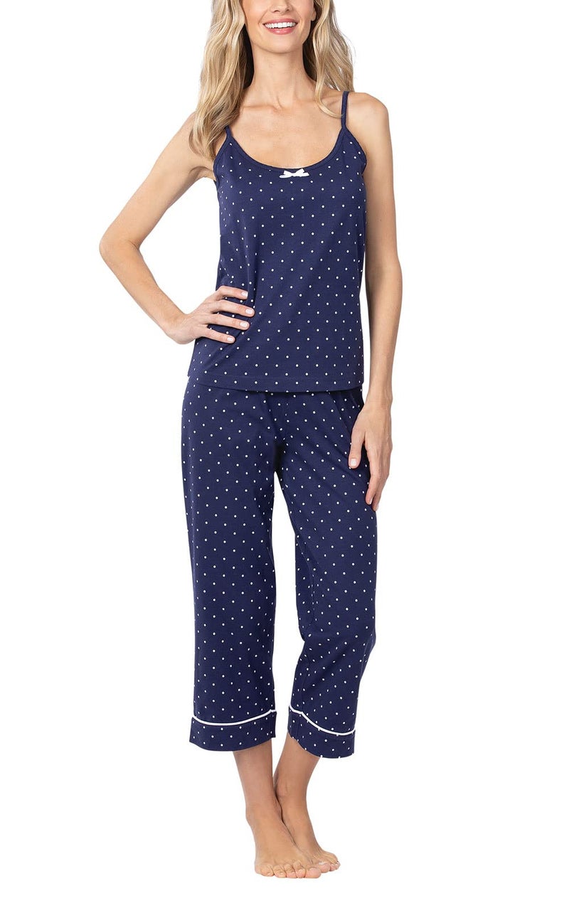PajamaGram Capri Pajamas for Women - Womens Sleepwear, Cami Top, Navy, M, 8-10 - Image 1